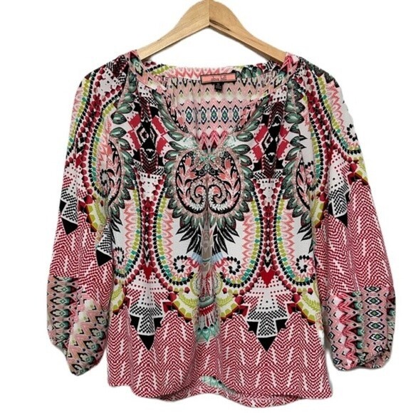 Anthropologie Olive Hill Boho Geometric Multi Pattern Top Size Small - Picture 5 of 16